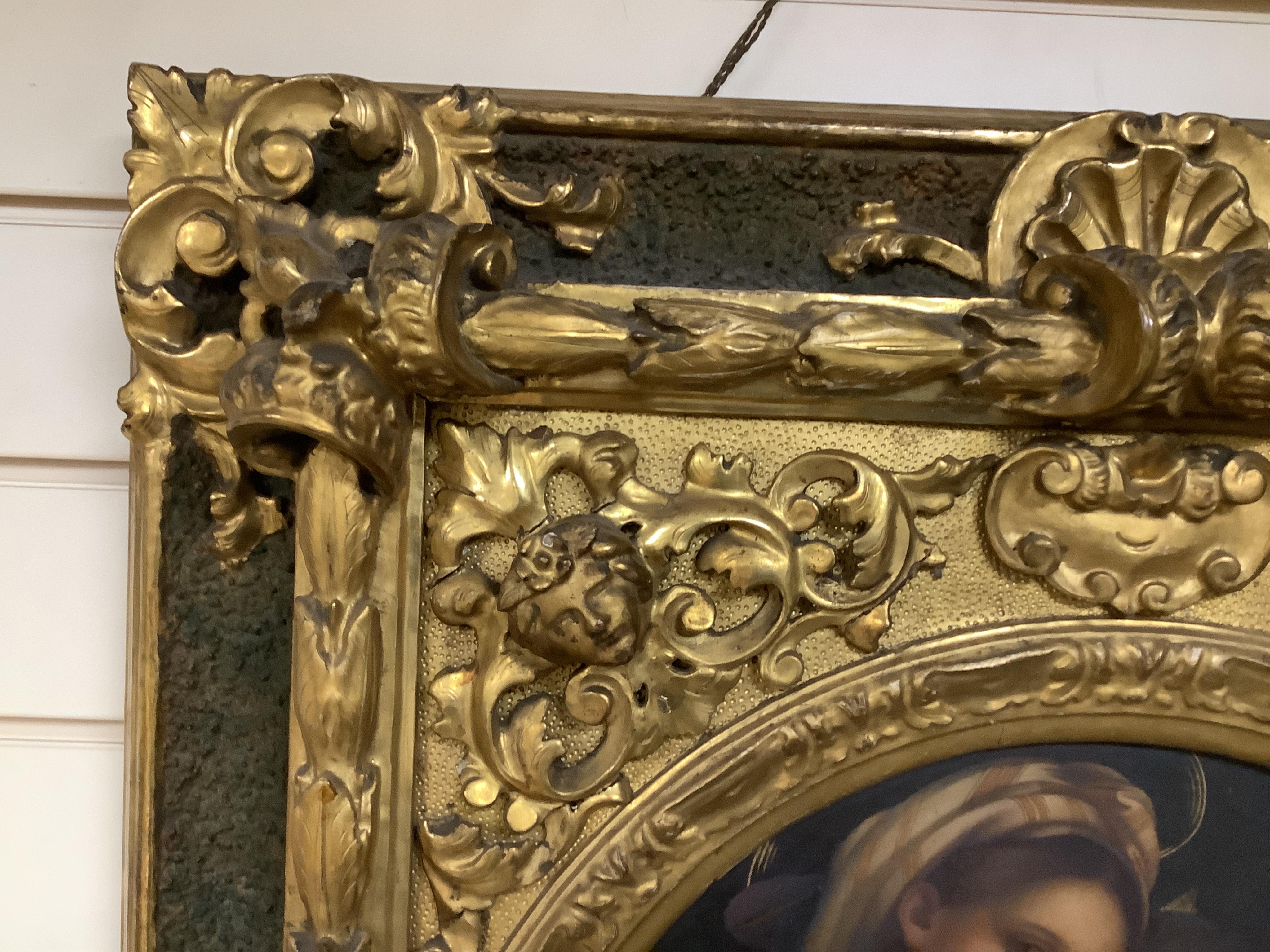 After Raphael (1483-1520), tondo oil on canvas, Madonna and chair, 38cm diameter, housed in ornate gilt frame